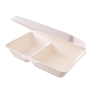 Compostable 9 x 6 inch Two Compartment Bagasse Clamshell