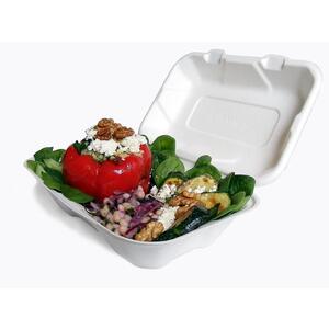 Large Compostable 9 x 6 inch Bagasse Clamshell