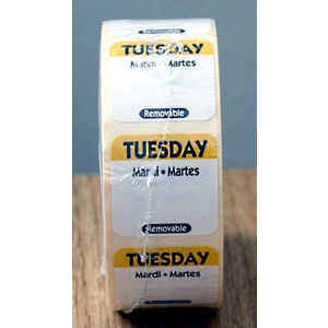 Tuesday Tri-language Removable Label (1x1000) - 25X25mm